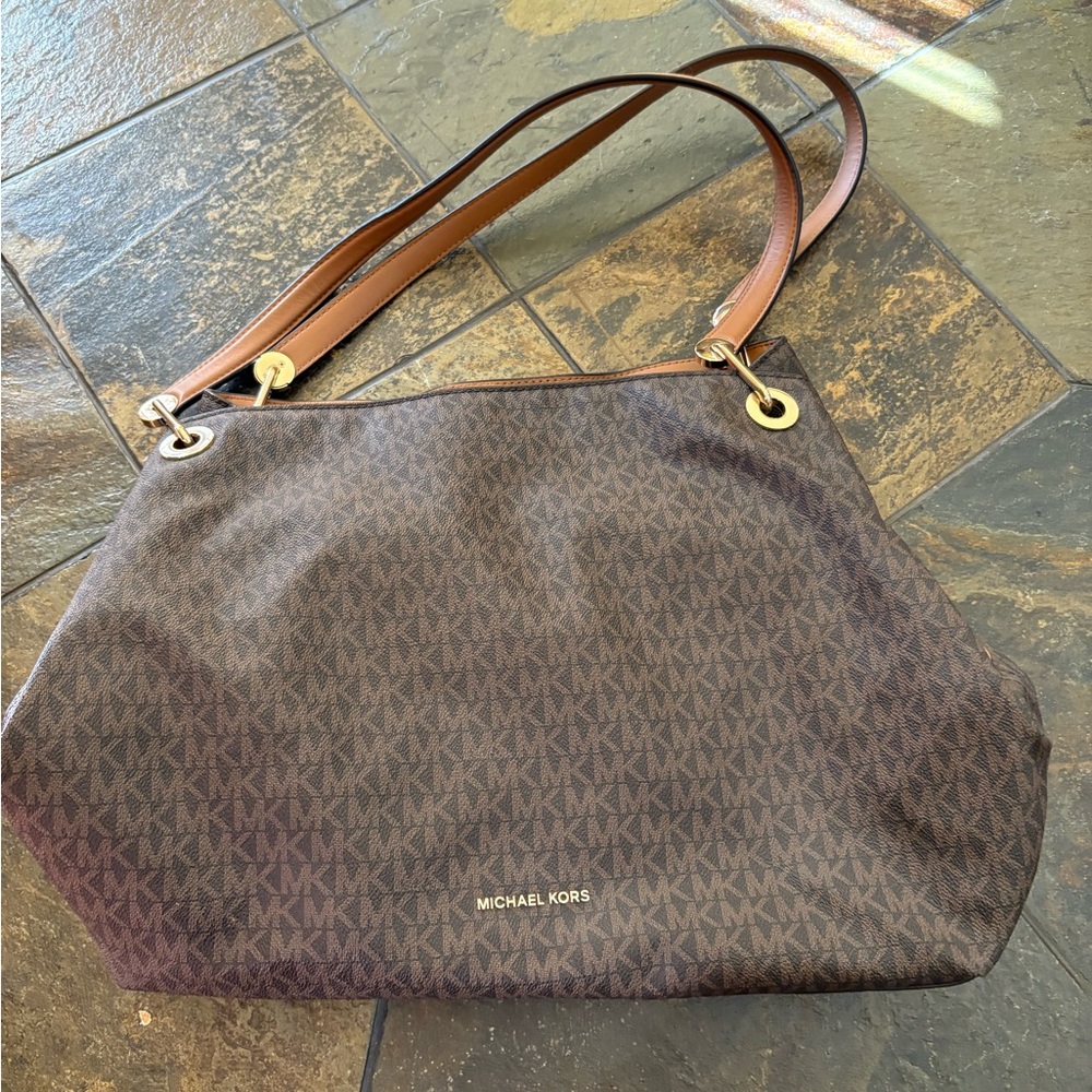 Michael Kors Brown Shoulder Bag with Monogram Print